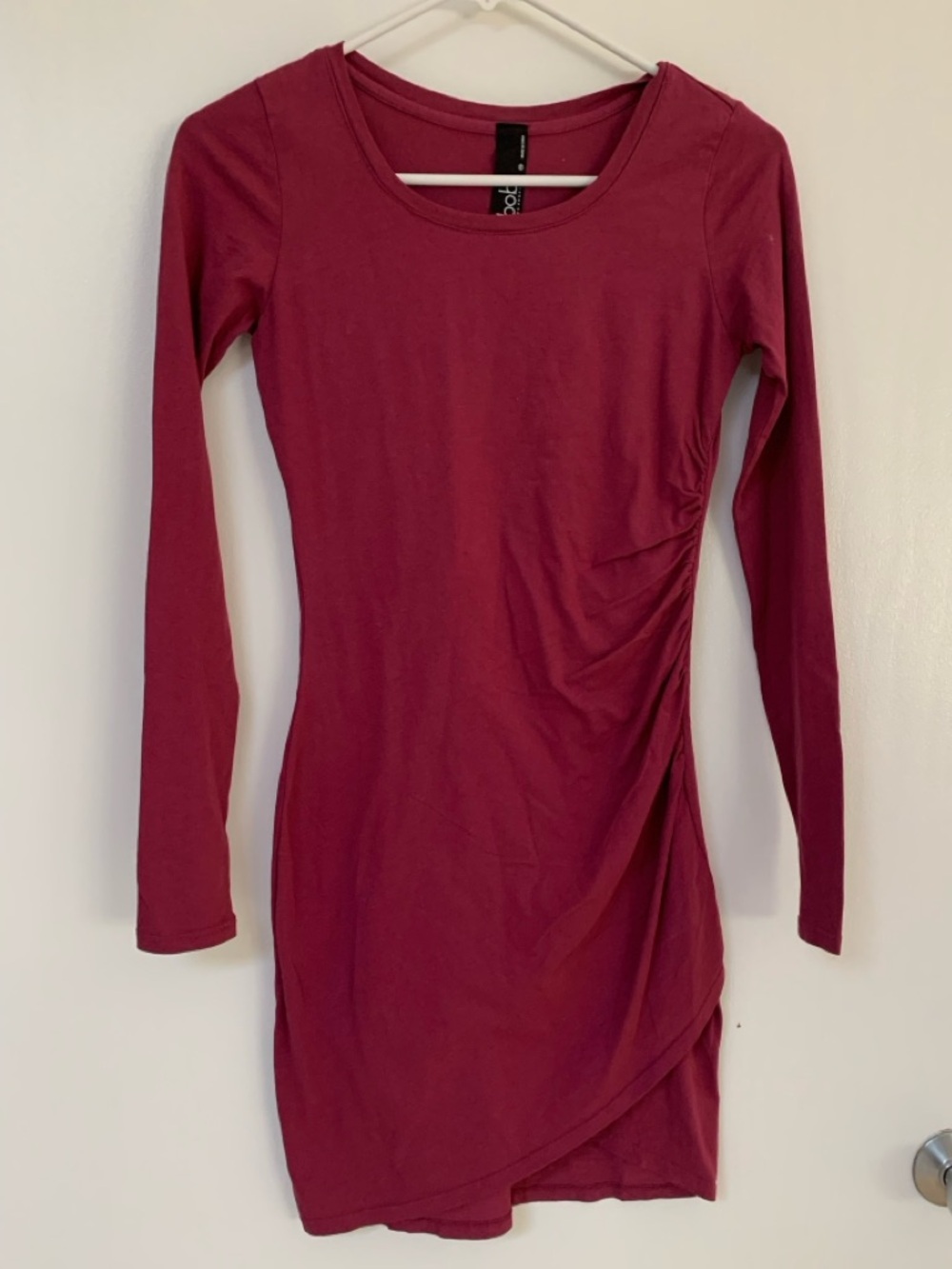 bobi Long Sleeve Ruched Wrap Dress in Berry